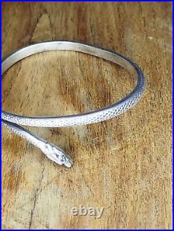 Art Déco Bracelet jonc argent massif Serpent Poinçon crabe 1930