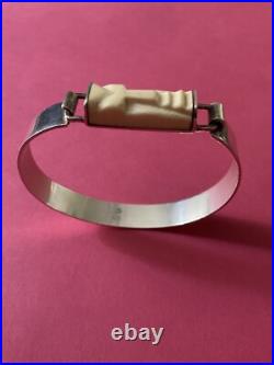Art Déco Créateur Rare Bracelet Ouvrant Ancien Argent Massif, Sculpté, Poinçon