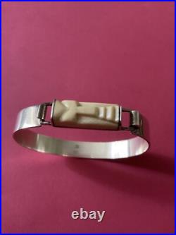 Art Déco Créateur Rare Bracelet Ouvrant Ancien Argent Massif, Sculpté, Poinçon