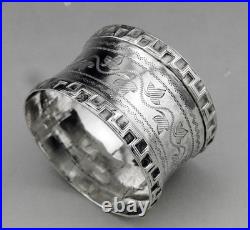 Art Deco ancien rond de serviette en argent massif poinçon minerve 1er titre