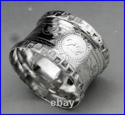 Art Deco ancien rond de serviette en argent massif poinçon minerve 1er titre