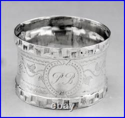 Art Deco ancien rond de serviette en argent massif poinçon minerve 1er titre