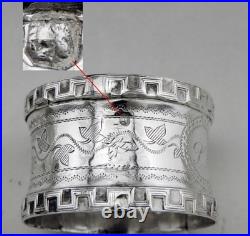 Art Deco ancien rond de serviette en argent massif poinçon minerve 1er titre