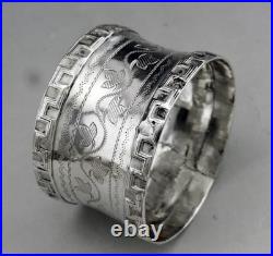 Art Deco ancien rond de serviette en argent massif poinçon minerve 1er titre