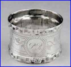 Art Deco ancien rond de serviette en argent massif poinçon minerve 1er titre