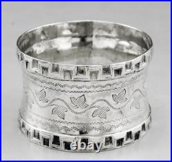 Art Deco ancien rond de serviette en argent massif poinçon minerve 1er titre