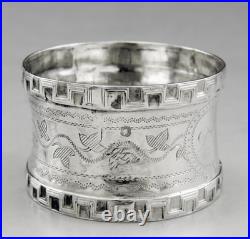 Art Deco ancien rond de serviette en argent massif poinçon minerve 1er titre