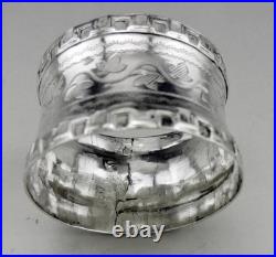 Art Deco ancien rond de serviette en argent massif poinçon minerve 1er titre