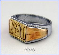 Art Deco bague chavalière en argent massif et or 18K poinçon aigle sanglier T53