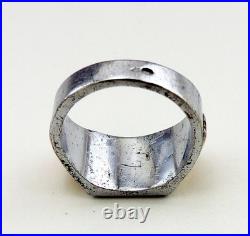 Art Deco bague chavalière en argent massif et or 18K poinçon aigle sanglier T53