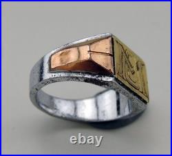 Art Deco bague chavalière en argent massif et or 18K poinçon aigle sanglier T53
