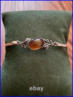 Art deco AMBRE, ARGENT MASSIF, BEAU BRACELET OUVRANT ANCIEN, POINÇON