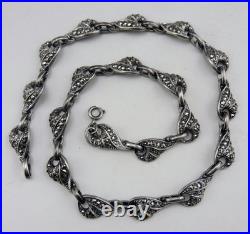 Art déco Ancien Collier ras cou en argent massif et marcassites poinçon Belgique