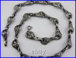 Art déco Ancien Collier ras cou en argent massif et marcassites poinçon Belgique