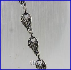 Art déco Ancien Collier ras cou en argent massif et marcassites poinçon Belgique
