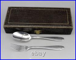 Art déco ancien Couvert d'enfant en argent massif poinçon minerve avec coffret