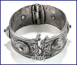BRACELET ARGENT MASSIF MAROC ETHNIQUE POINÇON TÊTE DE BÉLIER 100g
