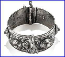 BRACELET ARGENT MASSIF MAROC ETHNIQUE POINÇON TÊTE DE BÉLIER 100g