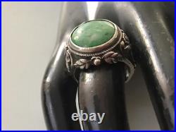 Bague Argent Massif Turquoise Ancienne Antique Floral 19ème Taille 54.5 Poinçon