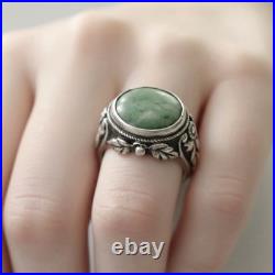 Bague Argent Massif Turquoise Ancienne Antique Floral 19ème Taille 54.5 Poinçon