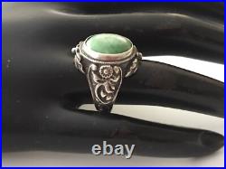 Bague Argent Massif Turquoise Ancienne Antique Floral 19ème Taille 54.5 Poinçon