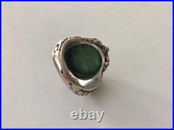 Bague Argent Massif Turquoise Ancienne Antique Floral 19ème Taille 54.5 Poinçon