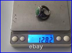 Bague Argent Massif Turquoise Ancienne Antique Floral 19ème Taille 54.5 Poinçon