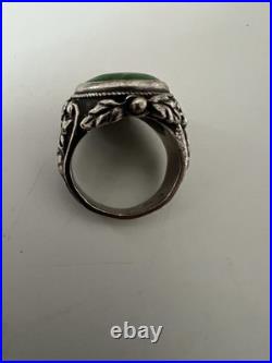 Bague Argent Massif Turquoise Ancienne Antique Floral 19ème Taille 54.5 Poinçon