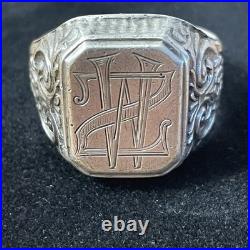 Bague Chevalière Vintage Argent Massif 830S Poinçon Scandinave Monogramme WZ