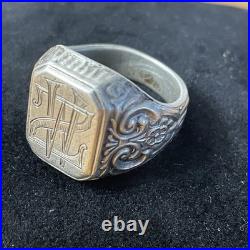 Bague Chevalière Vintage Argent Massif 830S Poinçon Scandinave Monogramme WZ