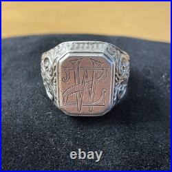 Bague Chevalière Vintage Argent Massif 830S Poinçon Scandinave Monogramme WZ