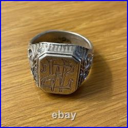 Bague Chevalière Vintage Argent Massif 830S Poinçon Scandinave Monogramme WZ
