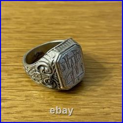 Bague Chevalière Vintage Argent Massif 830S Poinçon Scandinave Monogramme WZ