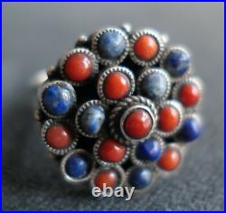 Bague Lapis Lazuli Et Corail En Argent Massif Poinçon 925 Berbère