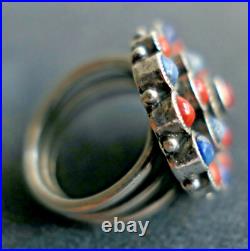 Bague Lapis Lazuli Et Corail En Argent Massif Poinçon 925 Berbère