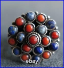Bague Lapis Lazuli Et Corail En Argent Massif Poinçon 925 Berbère