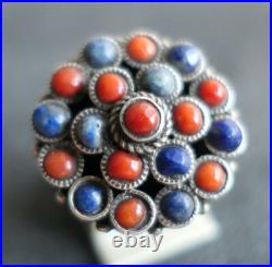 Bague Lapis Lazuli Et Corail En Argent Massif Poinçon 925 Berbère