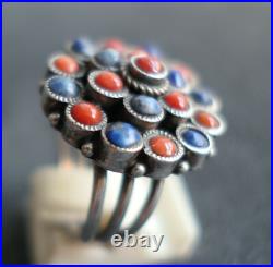 Bague Lapis Lazuli Et Corail En Argent Massif Poinçon 925 Berbère