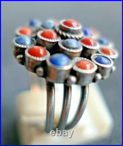 Bague Lapis Lazuli Et Corail En Argent Massif Poinçon 925 Berbère