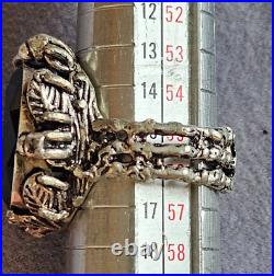 Bague naturaliste argent massif poinçon 925 avec grosse améthyste ovale taillée