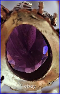 Bague naturaliste argent massif poinçon 925 avec grosse améthyste ovale taillée