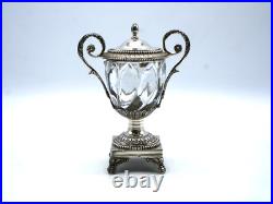 Beau Moutardier En Argent Massif Poincon Vieillard Paris 1819 Et Cristal