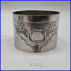 Beau Rond De Serviette En Argent Massif Poincon Minerve Art Nouveau