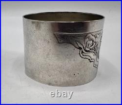 Beau Rond De Serviette En Argent Massif Poincon Minerve Art Nouveau