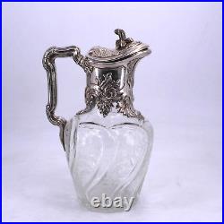 Belle Aiguiere En Argent Massif Poincon Minerve Decor Louis XV Et Verre