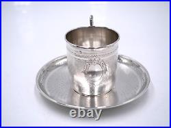 Belle Tasse A Cafe Et Sous Tasse Argent Massif Poincon Minerve 1 Er Titre