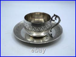 Belle Tasse A Cafe Et Sous-tasse Argent Massif Et Vermeil Poincon Minerve