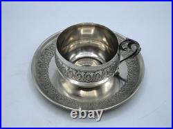 Belle Tasse A Cafe Et Sous-tasse Argent Massif Et Vermeil Poincon Minerve