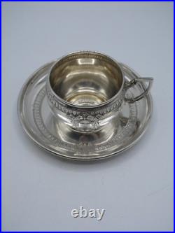 Belle Tasse A Cafe Et Sous-tasse Argent Massif Et Vermeil Poincon Minerve
