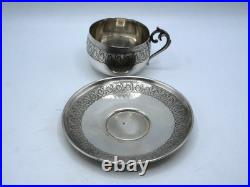 Belle Tasse A Cafe Et Sous-tasse Argent Massif Et Vermeil Poincon Minerve